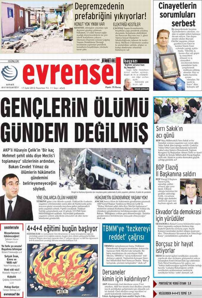 Gazete Manşetleri - 17 Eylül Pazartesi 21