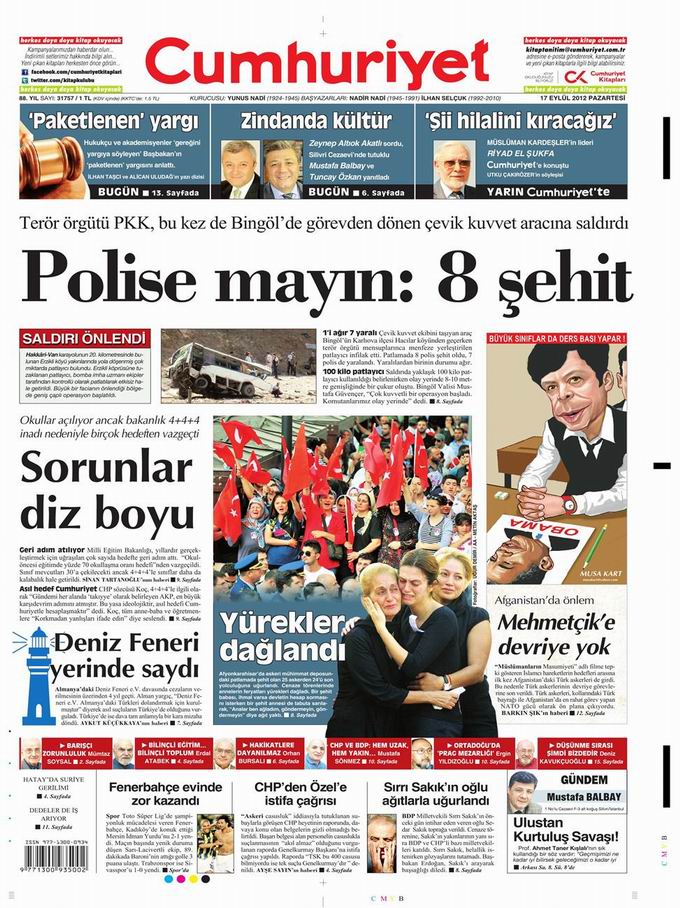 Gazete Manşetleri - 17 Eylül Pazartesi 22