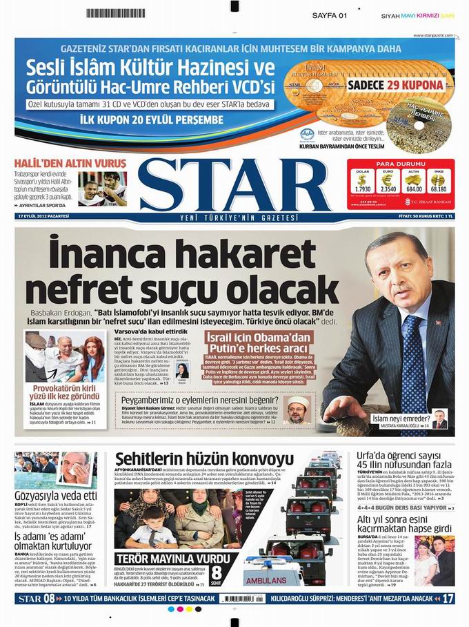 Gazete Manşetleri - 17 Eylül Pazartesi 9