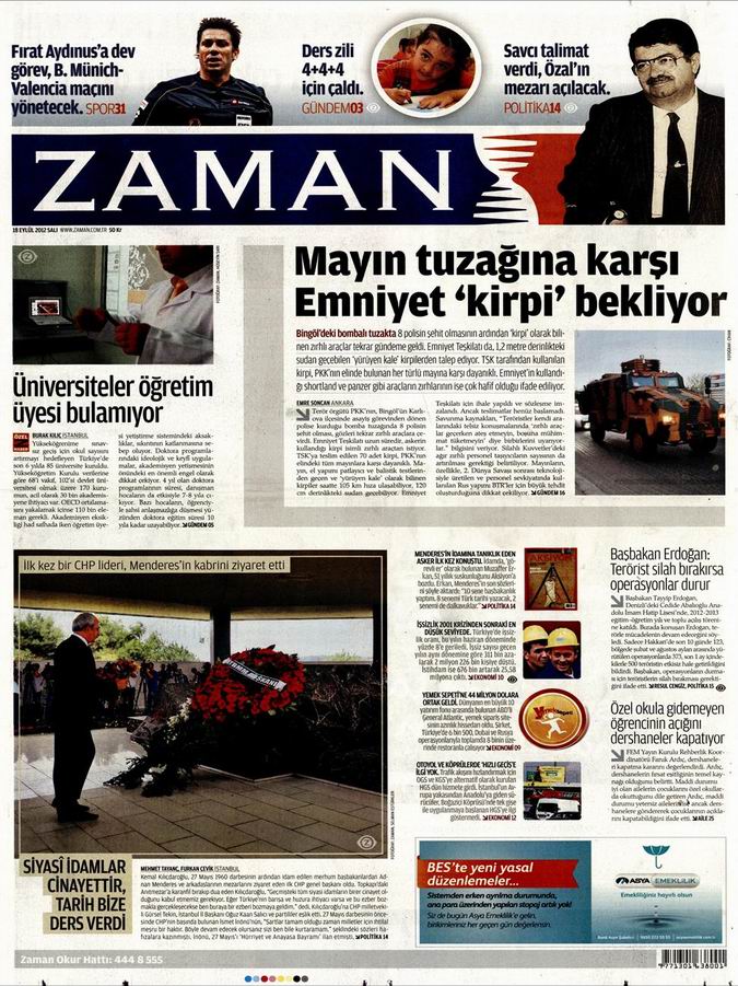 Gazete Manşetleri - 18 Eylül Salı 1