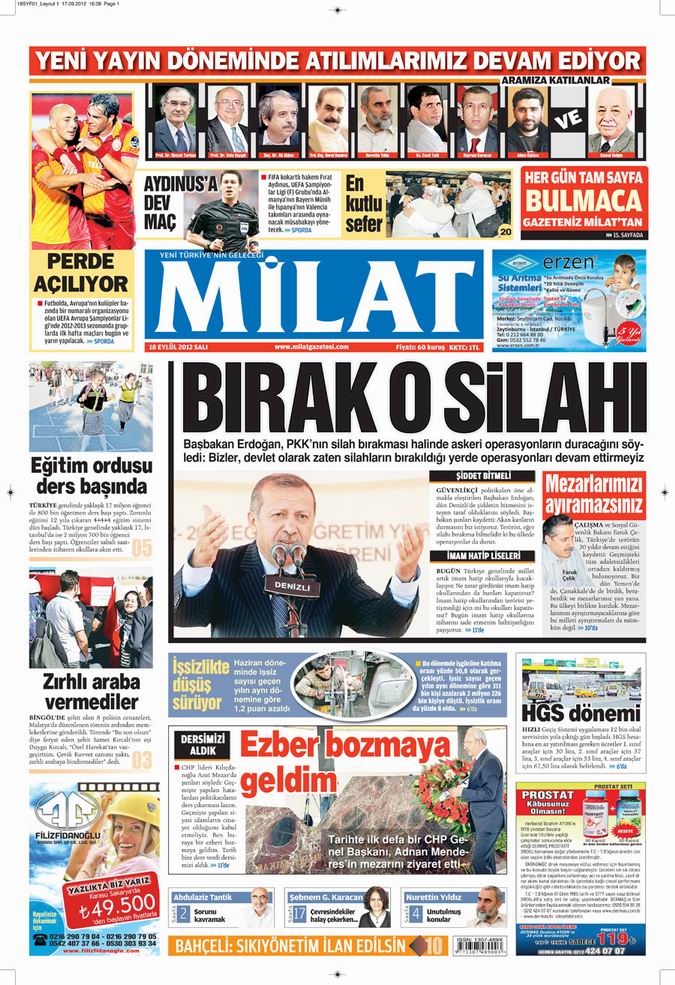 Gazete Manşetleri - 18 Eylül Salı 16