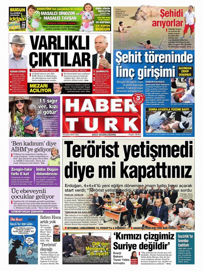 Gazete Manşetleri - 18 Eylül Salı 18