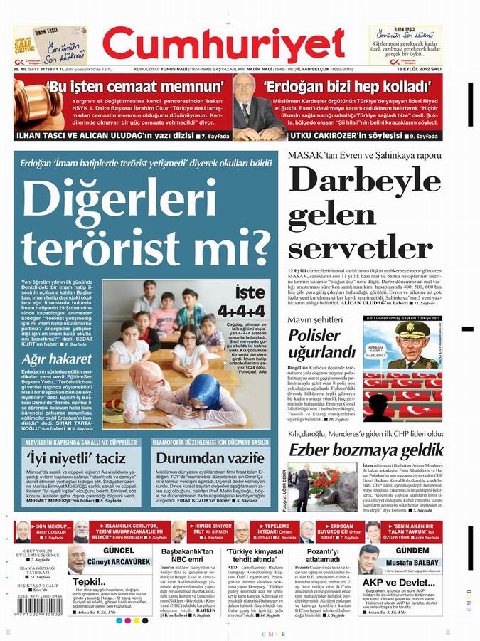 Gazete Manşetleri - 18 Eylül Salı 20
