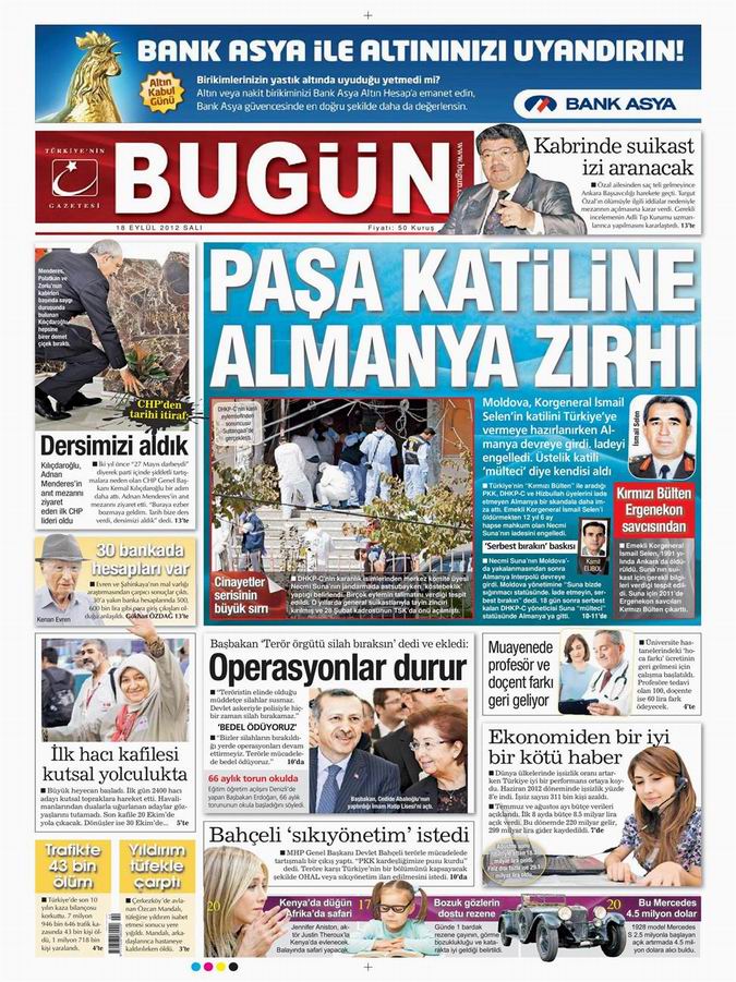 Gazete Manşetleri - 18 Eylül Salı 21