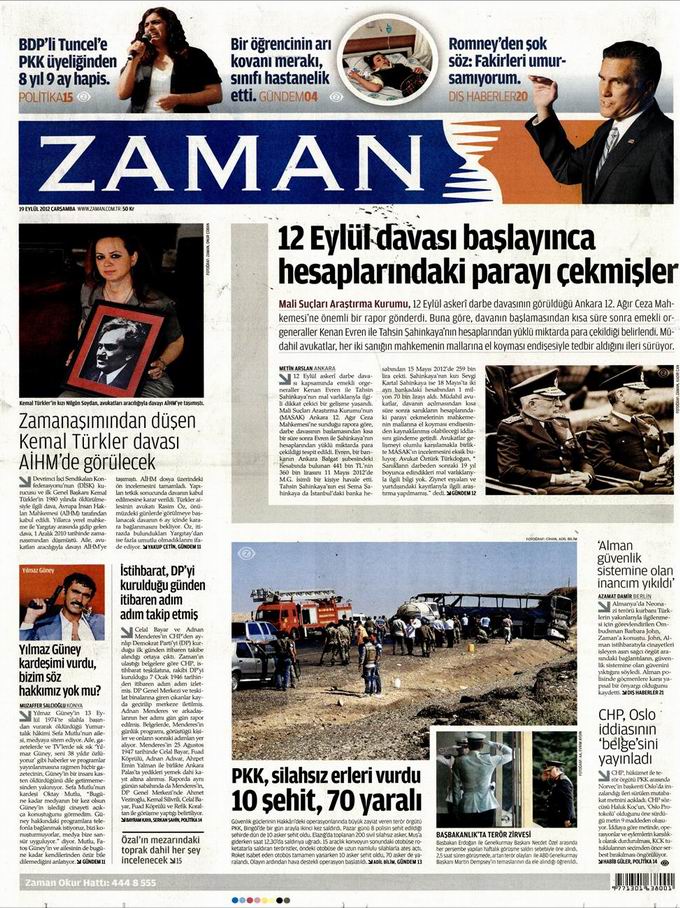 Gazete Manşetleri - 19 Eylül Çarşamba 1
