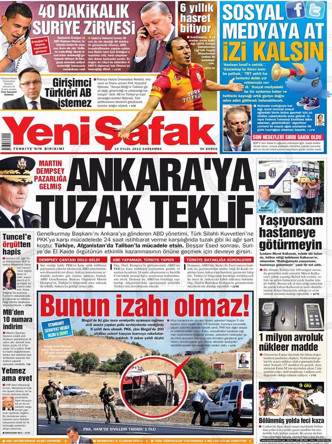Gazete Manşetleri - 19 Eylül Çarşamba 2