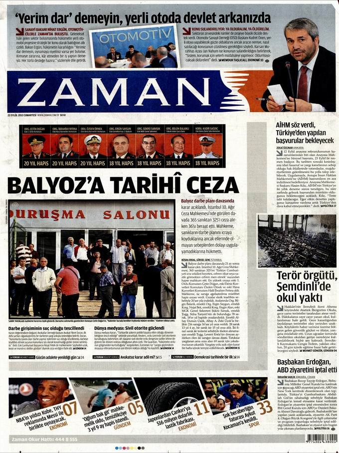 Gazete Manşetleri - 22 Eylül Cumartesi 1