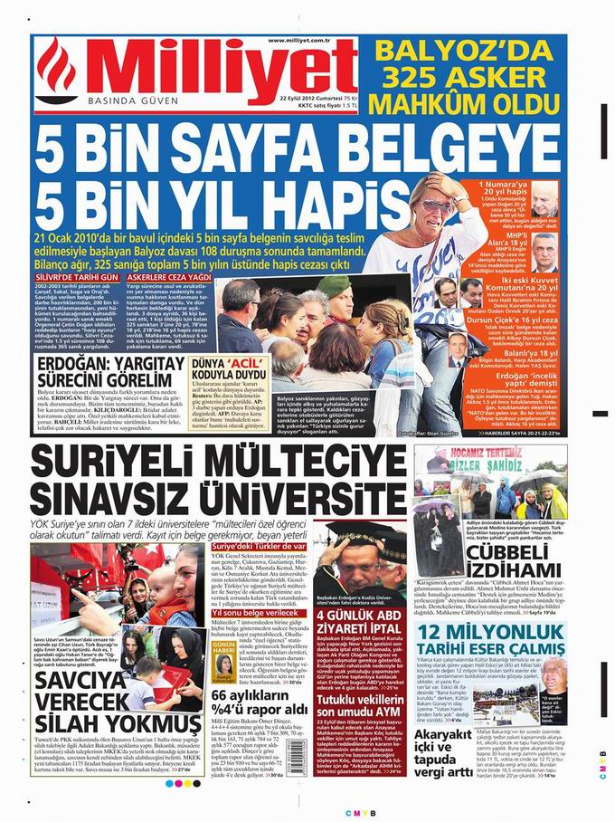 Gazete Manşetleri - 22 Eylül Cumartesi 15