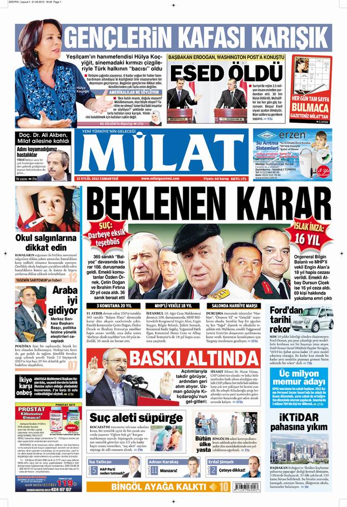 Gazete Manşetleri - 22 Eylül Cumartesi 17