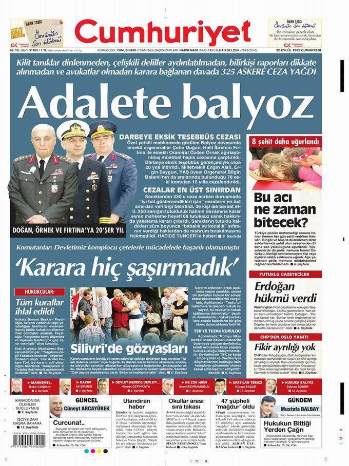 Gazete Manşetleri - 22 Eylül Cumartesi 22