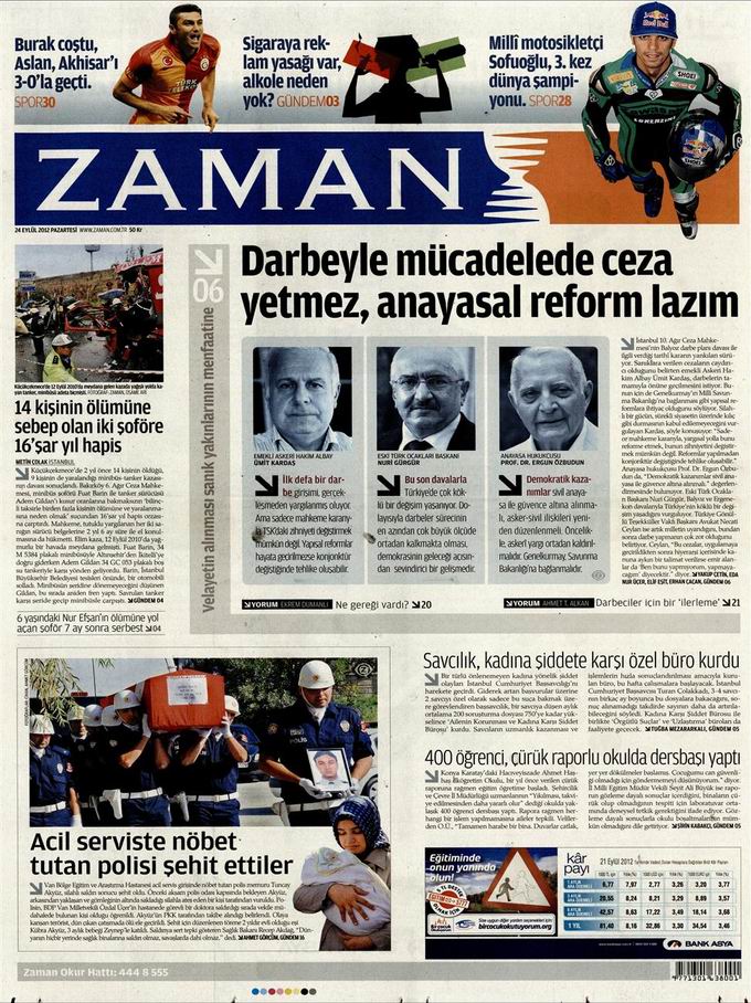 Gazete Manşetleri - 24 Eylül Pazartesi 1