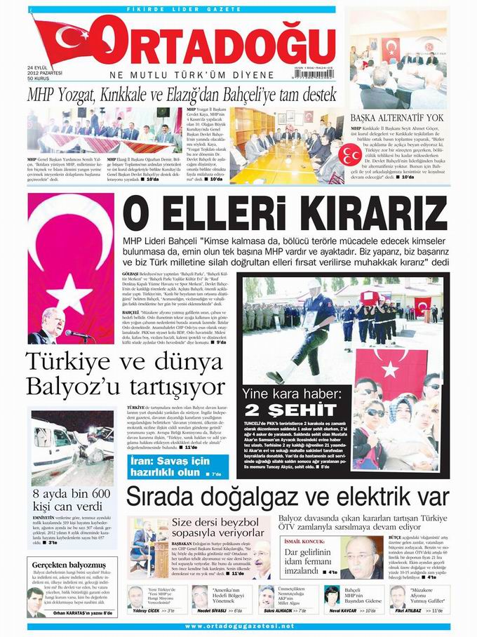 Gazete Manşetleri - 24 Eylül Pazartesi 14