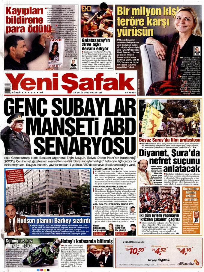 Gazete Manşetleri - 24 Eylül Pazartesi 2