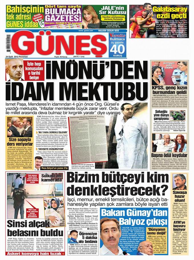 Gazete Manşetleri - 24 Eylül Pazartesi 20