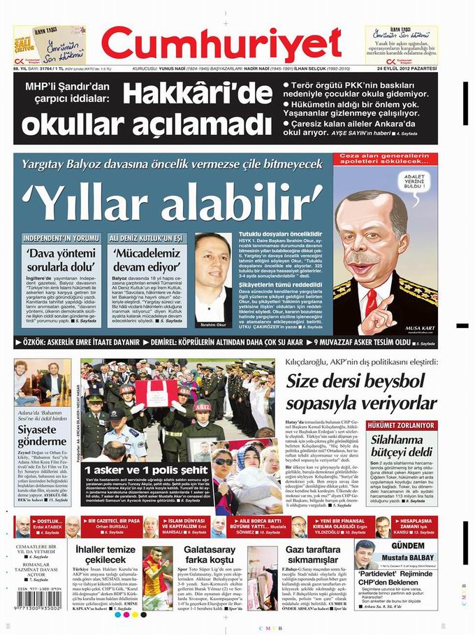 Gazete Manşetleri - 24 Eylül Pazartesi 22