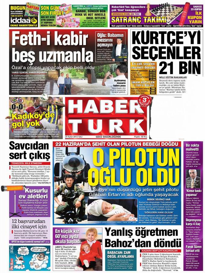 Gazete Manşetleri - 25 Eylül Salı 19