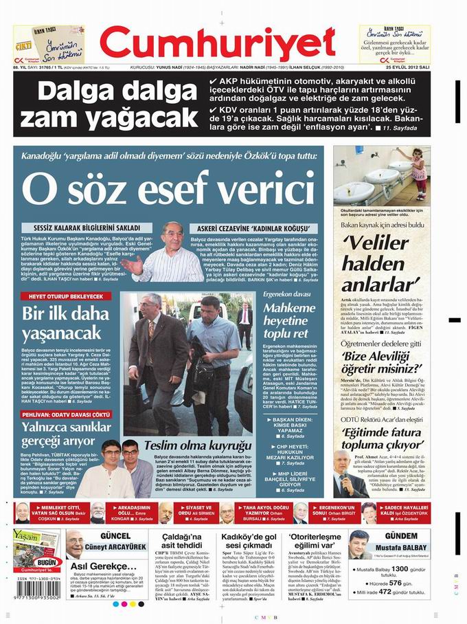 Gazete Manşetleri - 25 Eylül Salı 21