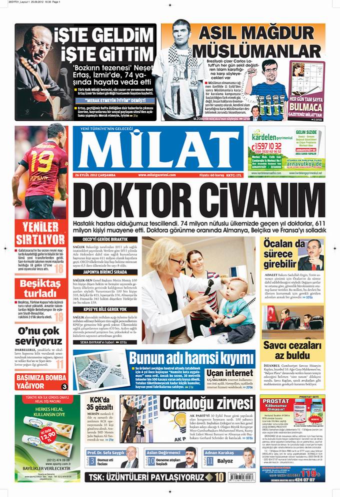 Gazete Manşetleri - 26 Eylül Çarşamba 17