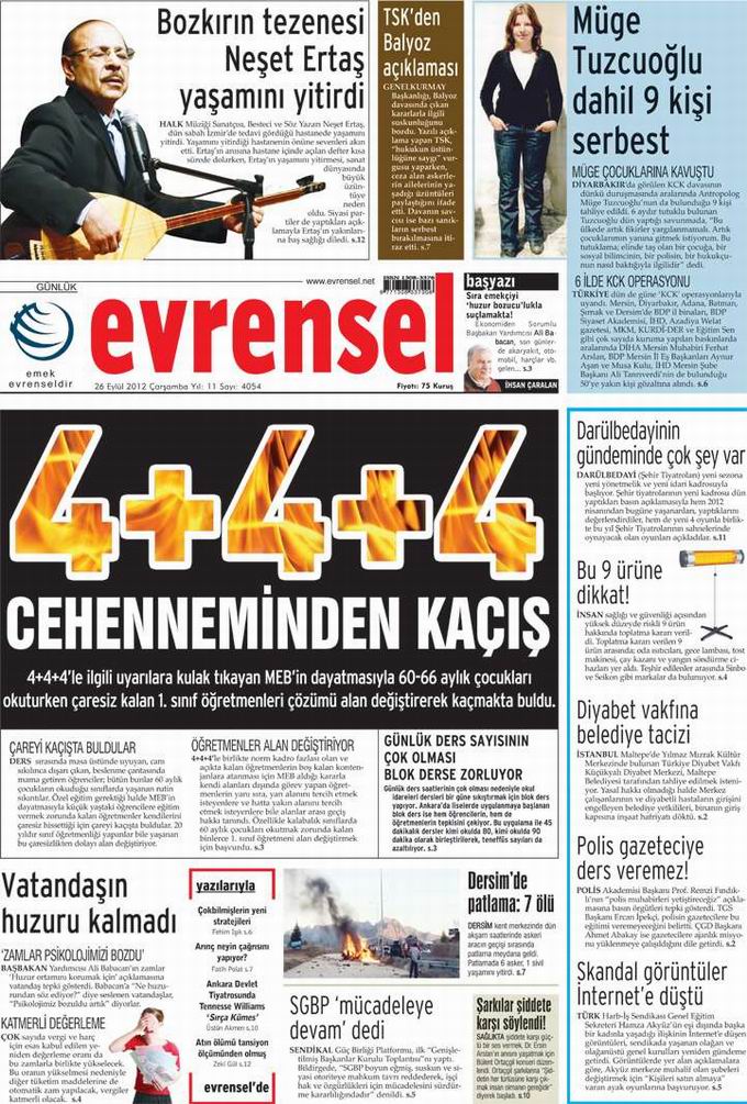 Gazete Manşetleri - 26 Eylül Çarşamba 21
