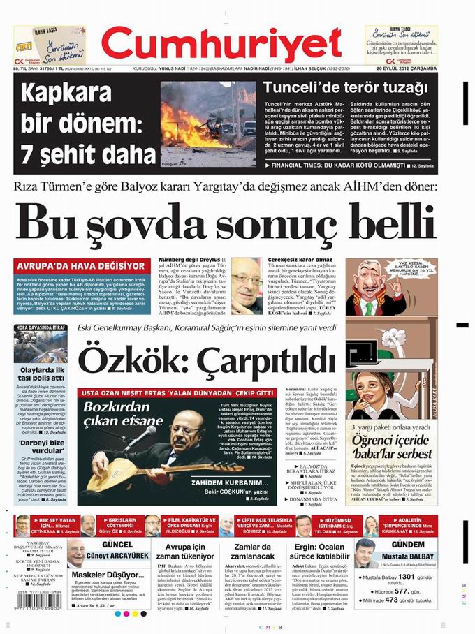 Gazete Manşetleri - 26 Eylül Çarşamba 22