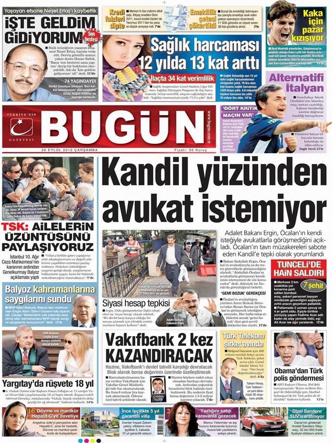Gazete Manşetleri - 26 Eylül Çarşamba 23