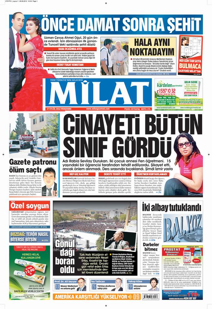 Gazete Manşetleri - 27 Eylül Perşembe 17