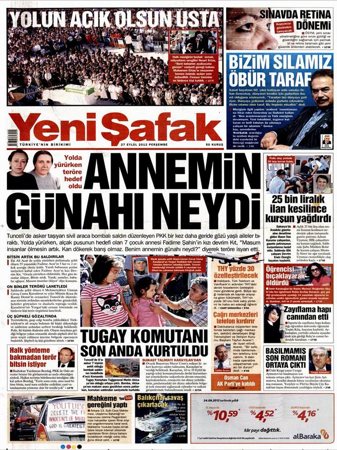 Gazete Manşetleri - 27 Eylül Perşembe 2