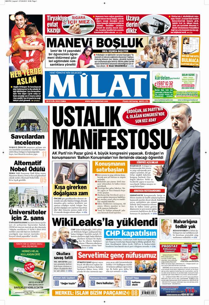Gazete Manşetleri - 28 Eylül Cuma 17