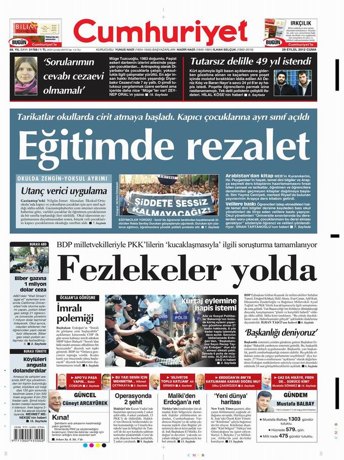 Gazete Manşetleri - 28 Eylül Cuma 21