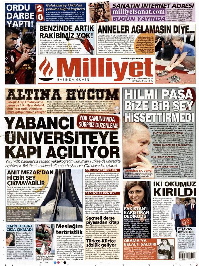 Gazete Manşetleri - 29 Eylül Cumartesi 15