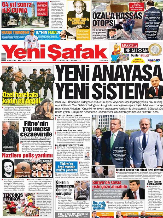 Gazete Manşetleri - 29 Eylül Cumartesi 2