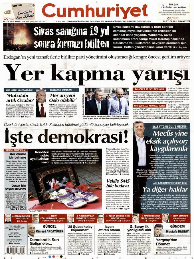 Gazete Manşetleri - 29 Eylül Cumartesi 22