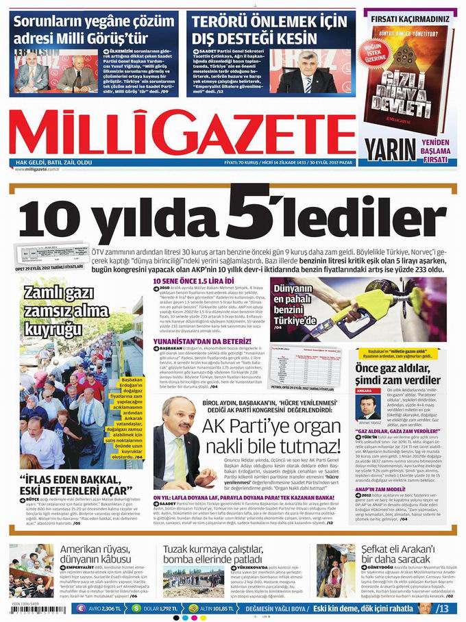 Gazete Manşetleri - 30 Eylül Pazar 16