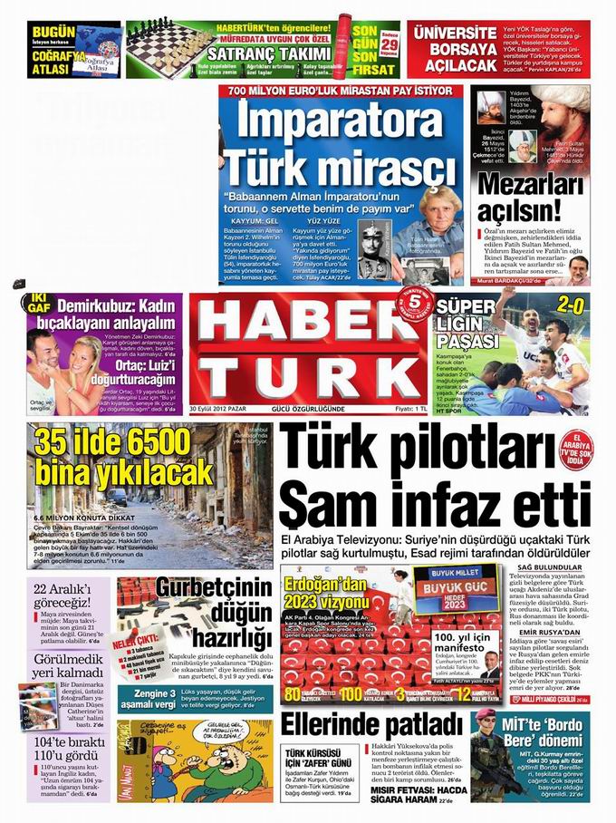 Gazete Manşetleri - 30 Eylül Pazar 18