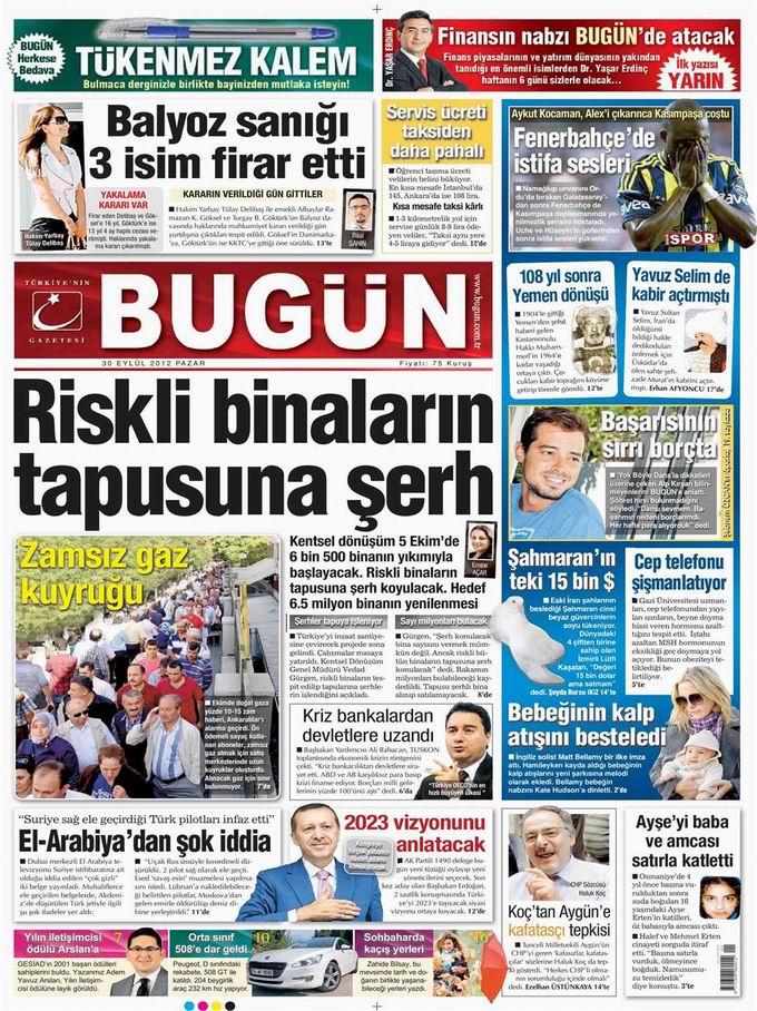 Gazete Manşetleri - 30 Eylül Pazar 20