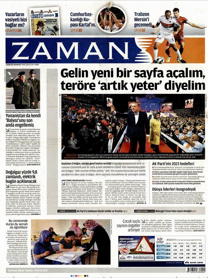 Gazete Manşetleri - 1 Ekim Pazartesi 1