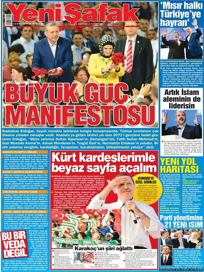Gazete Manşetleri - 1 Ekim Pazartesi 2
