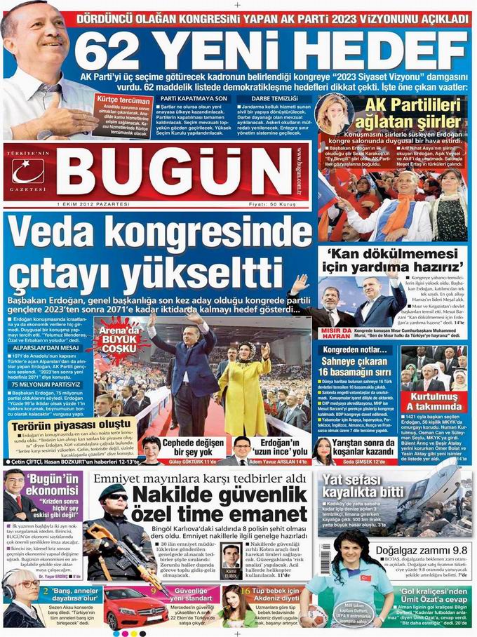 Gazete Manşetleri - 1 Ekim Pazartesi 20