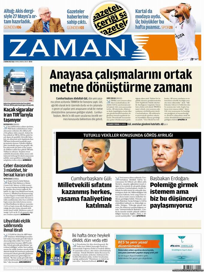 Gazete Manşetleri - 2 Ekim Salı 1