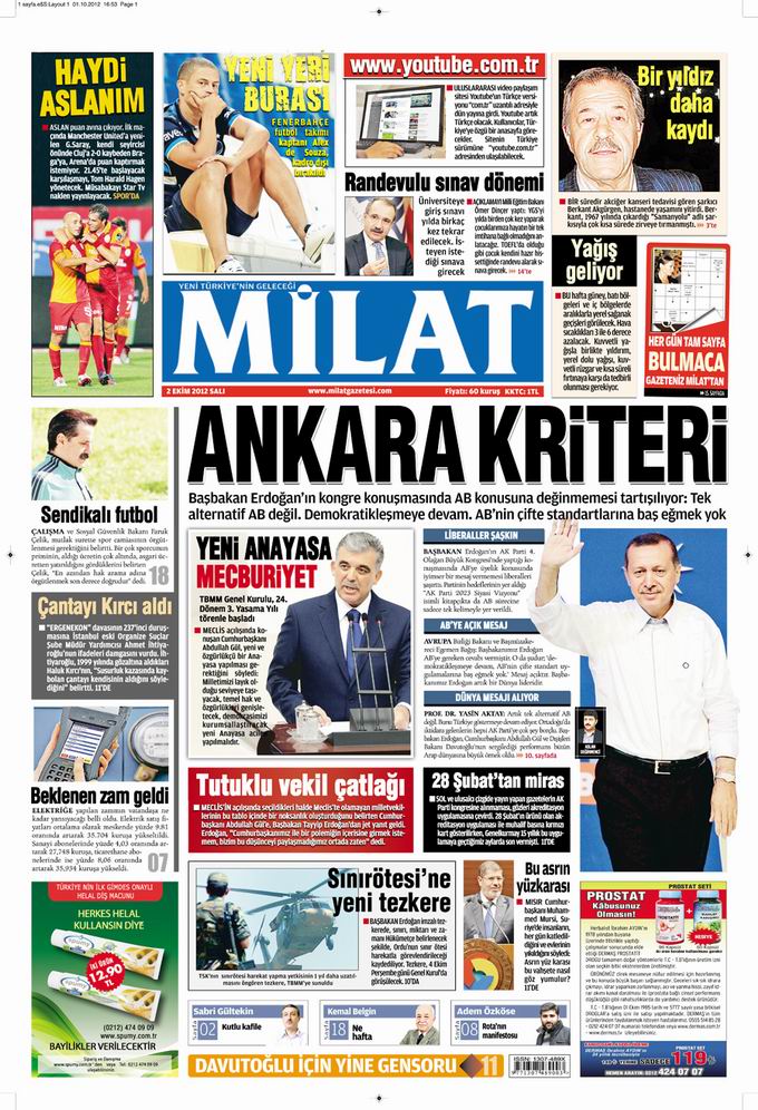 Gazete Manşetleri - 2 Ekim Salı 16