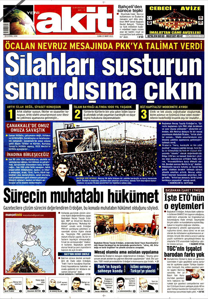 22 Mart 2013 - Günün Gazete Manşetleri 1