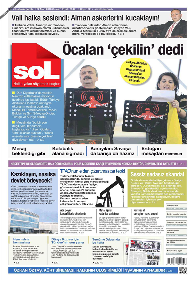 22 Mart 2013 - Günün Gazete Manşetleri 22