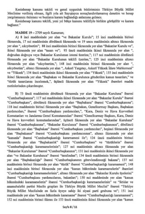 Anayasa’nın Değiştirilecek 21 Maddesi 11