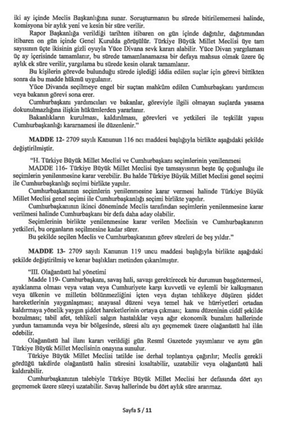 Anayasa’nın Değiştirilecek 21 Maddesi 5