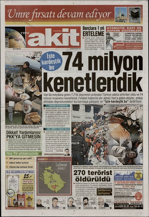 Gazete Manşetleri - 25 Ekim 2011