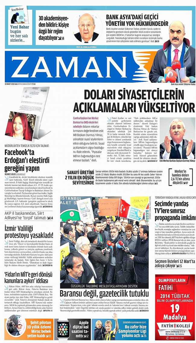 Gazete Manşetleri - 10 Mart Salı 2015 35