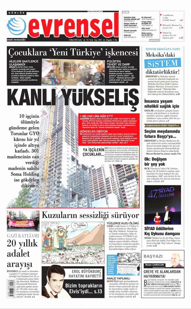 Bugünün Gazete Manşetleri - 13 Mart 2015 10