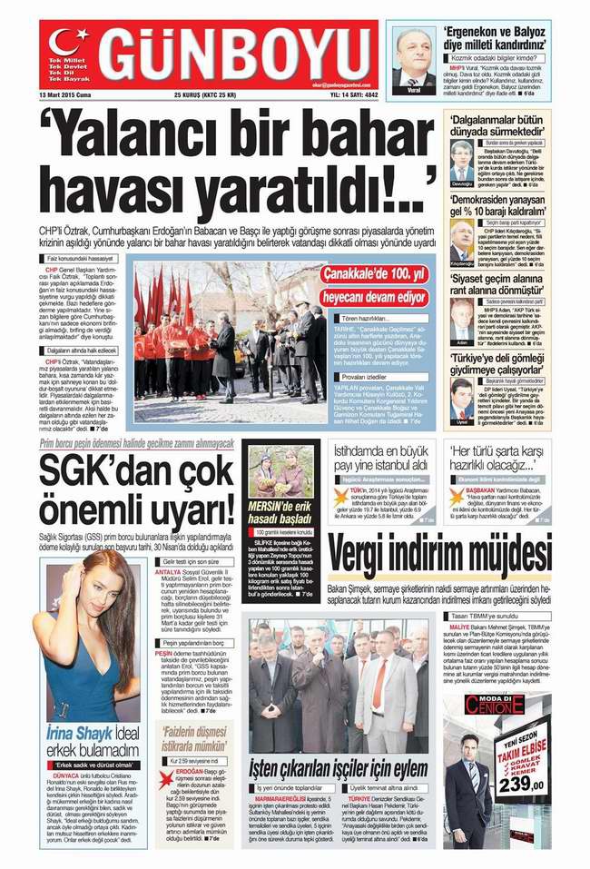 Bugünün Gazete Manşetleri - 13 Mart 2015 12
