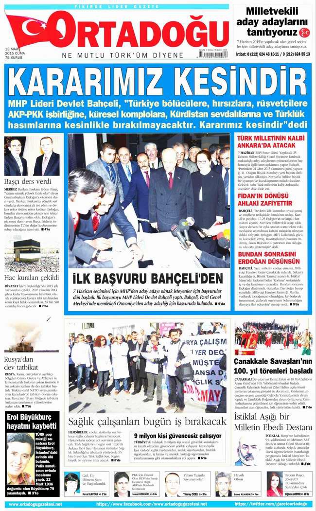 Bugünün Gazete Manşetleri - 13 Mart 2015 19