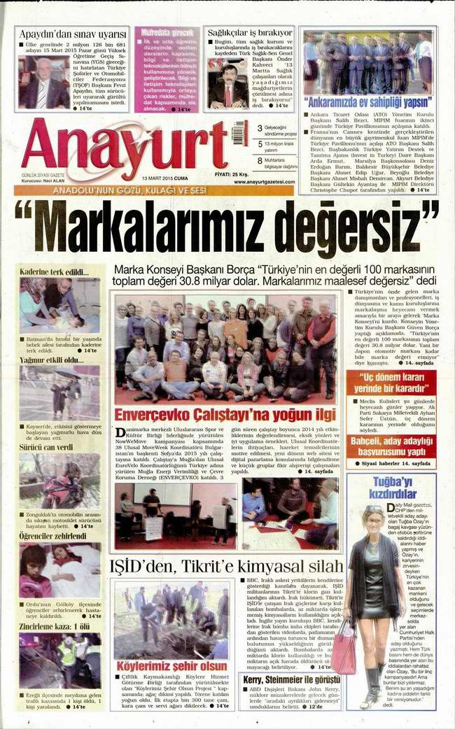 Bugünün Gazete Manşetleri - 13 Mart 2015 2